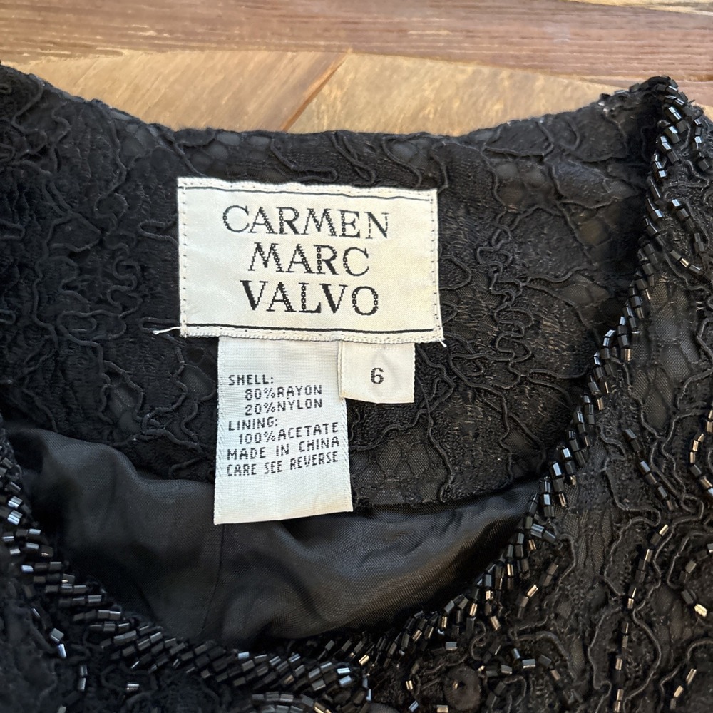 Carmen Marc Valvo  Black Lace Beaded Jacket Size 6 Vintage Lined Formal - Picture 3 of 8